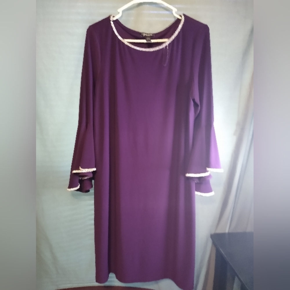 Prelude Elegant Purple Women's Dress With Bell Sleeves And Rhinestone